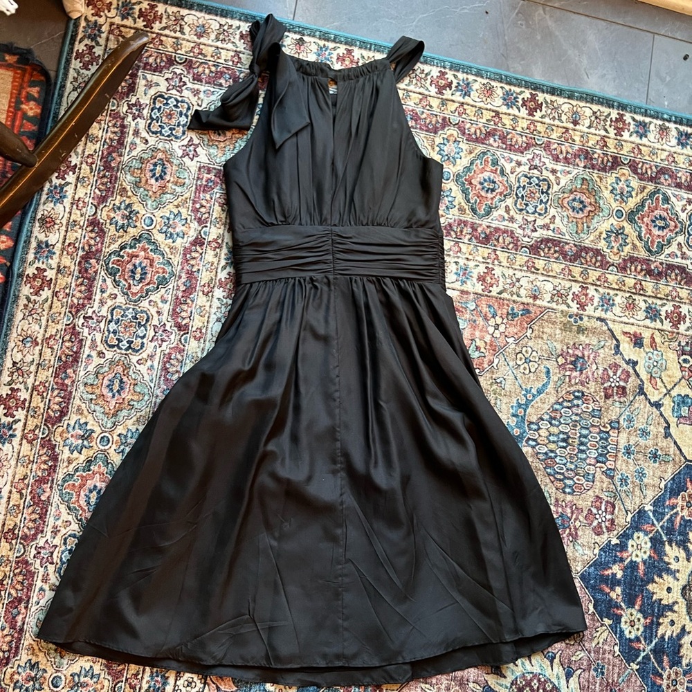 EUC Black silk White House Black Market midi halter bow detail dress, size 2 - Picture 6 of 8